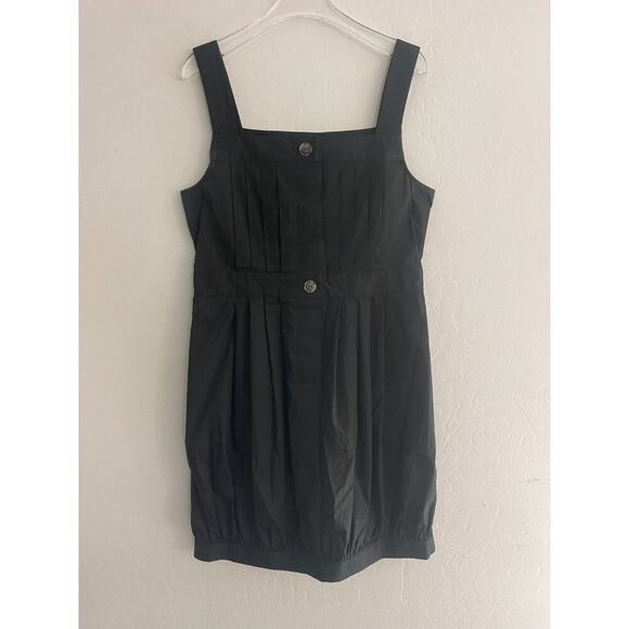 Theory 6 Dress Black Cottom Squareneck Mini Sleeveless Button Front Pleated - Picture 2 of 7